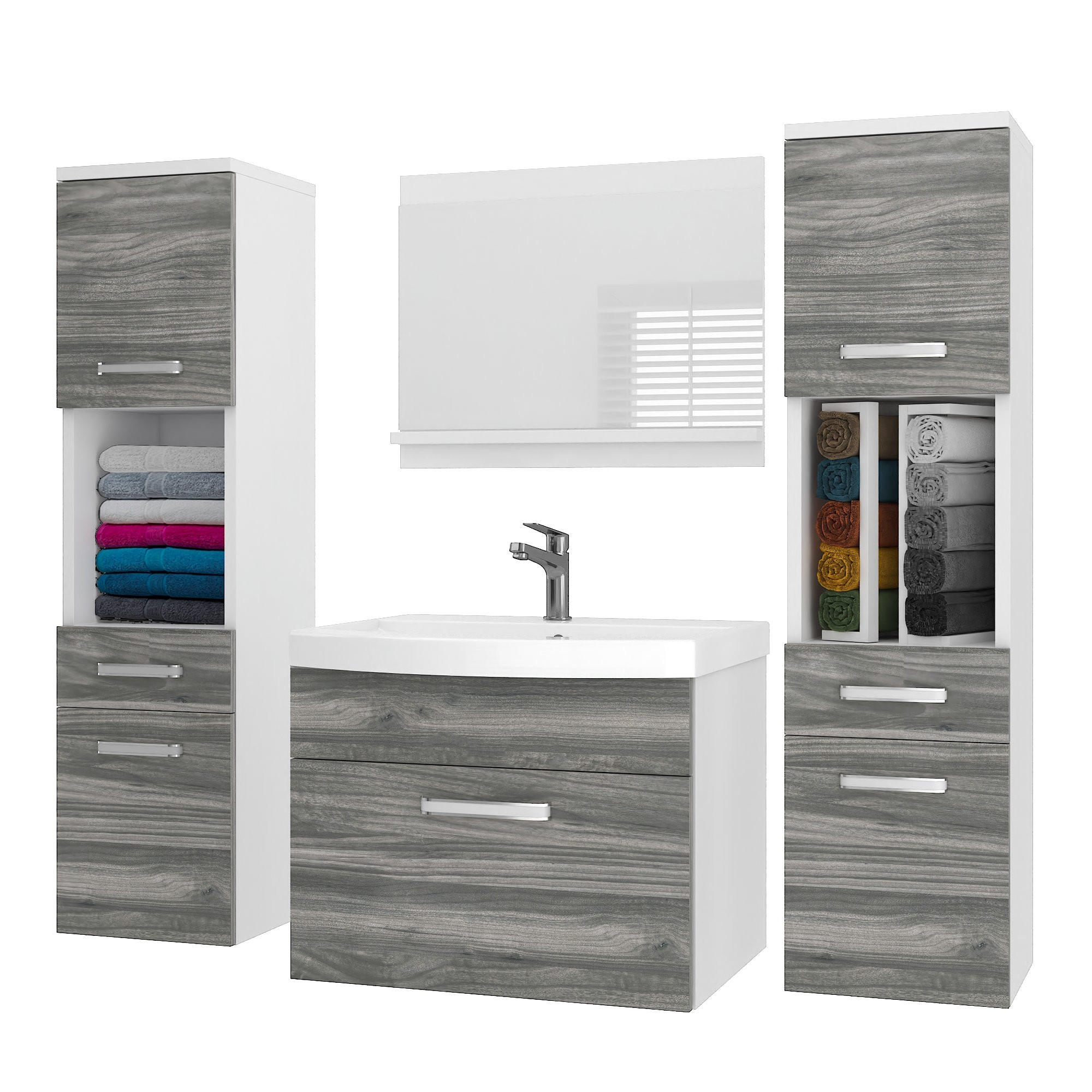 BADMÖBEL Badezimmer SET PRI M6, Glamour Holz Matt, 120 cm - Silberfarben, Holz (38.7/113.5/120cm) - B BELINI GROUP