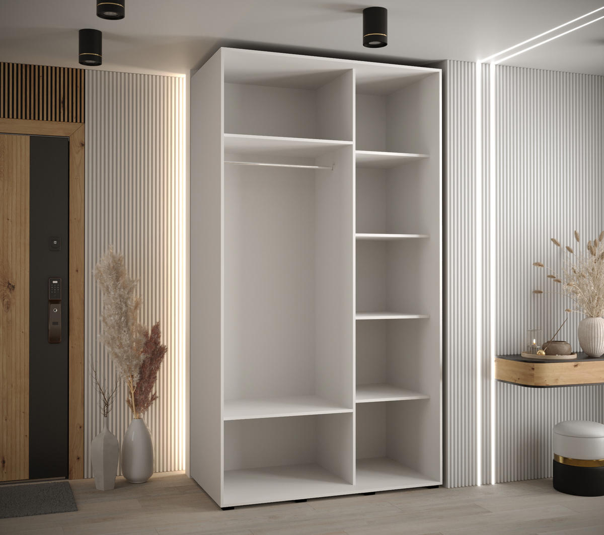 SCHWEBETÜRENSCHRANK 235,2/140/60 2-türig - Silberfarben/Weiß, Holz/Metall (140/235/60cm) - Abiks Möbel