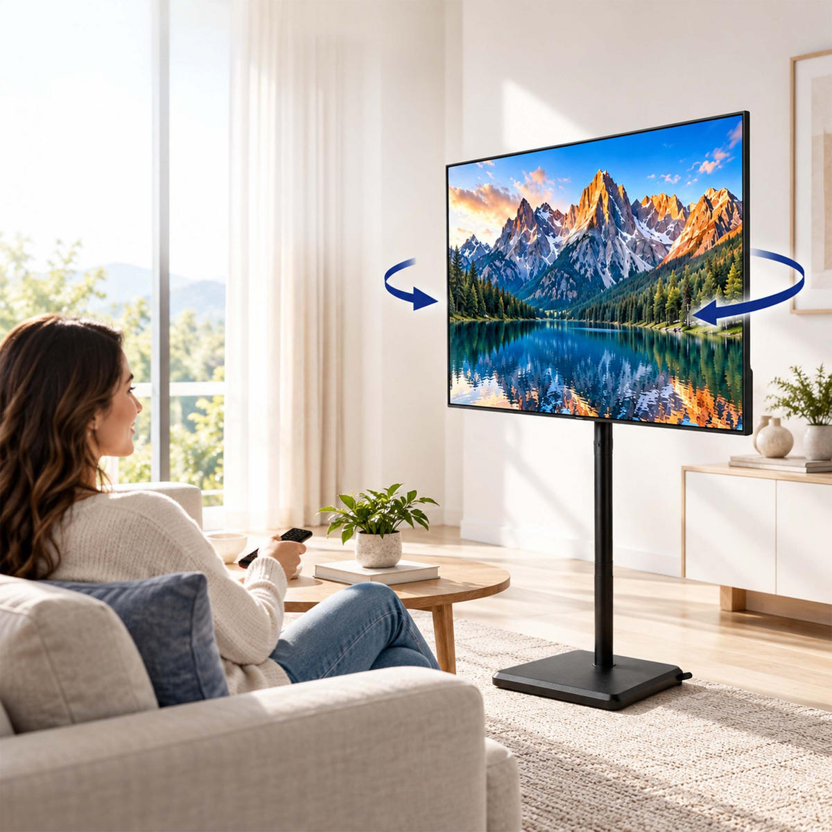 TV-BODENSTÄNDER Schwarz höhenverstellbar 32 bis 60 Zoll - Schwarz, Holzwerkstoff/Metall (42.5/139.5/32.5cm) - Relaxdays