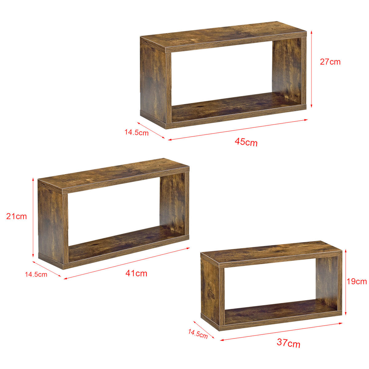 WANDREGAL-SET 3 TLG. Mandal - Dunkelbraun, Holzwerkstoff (37/19/14.5cm) - [en.casa]