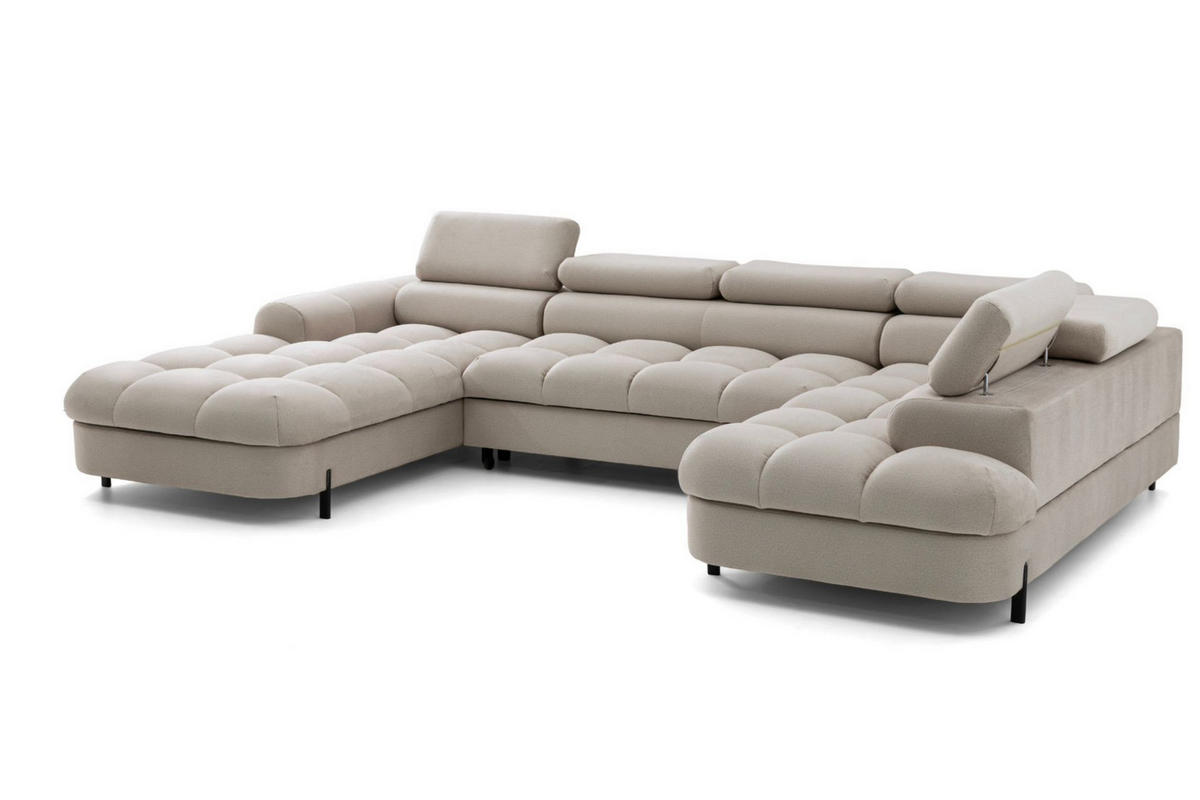 ECKSOFA U-Form BOWL U Rechts mit Schlaffunktion 125x265 Velours Creme - Creme/Schwarz, Holz/Textil (195/90/339cm) - Muffo