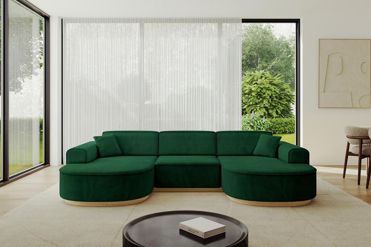 WOHNLANDSCHAFT MARI-U1-v2 - 303x171x83 cm Dunkelgrün Velours - Dunkelgrün, Holzwerkstoff/Textil (303/83/171cm) - ALTDECOR