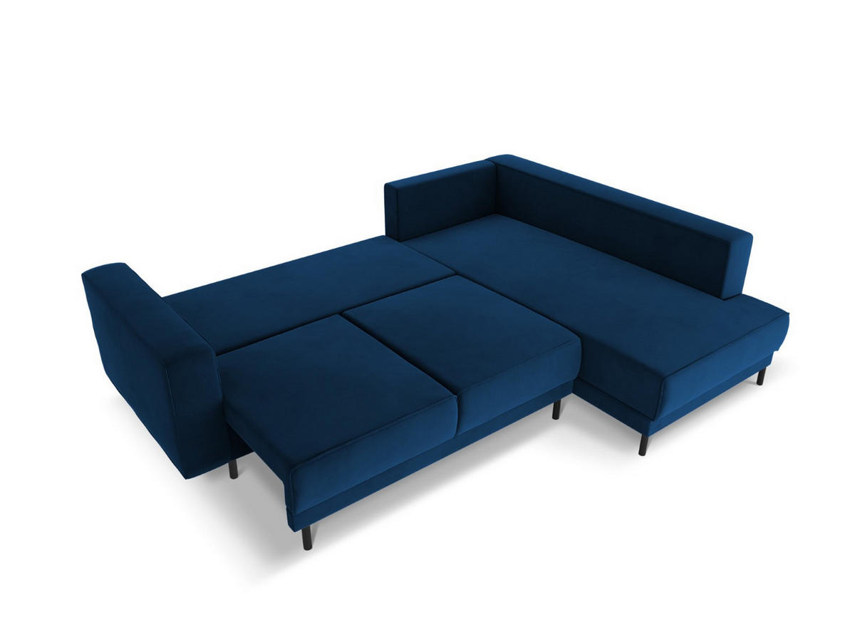 AUSKLAPPBARES-ECKSOFA rechts Caro aus Samt königsblau 5 Sitzplätze - Blau, Textil (187/247cm) - Micadoni