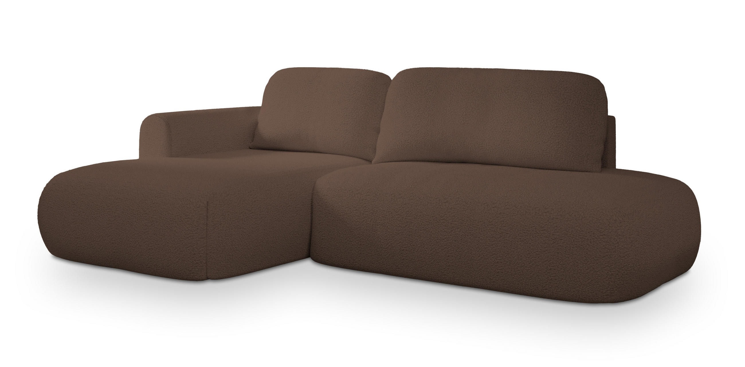 ECKSOFA NUVIRA L-S Braun Boucle-Stoff mit Schlaffunktion - Braun, Holz (274/165cm) - MASSENO