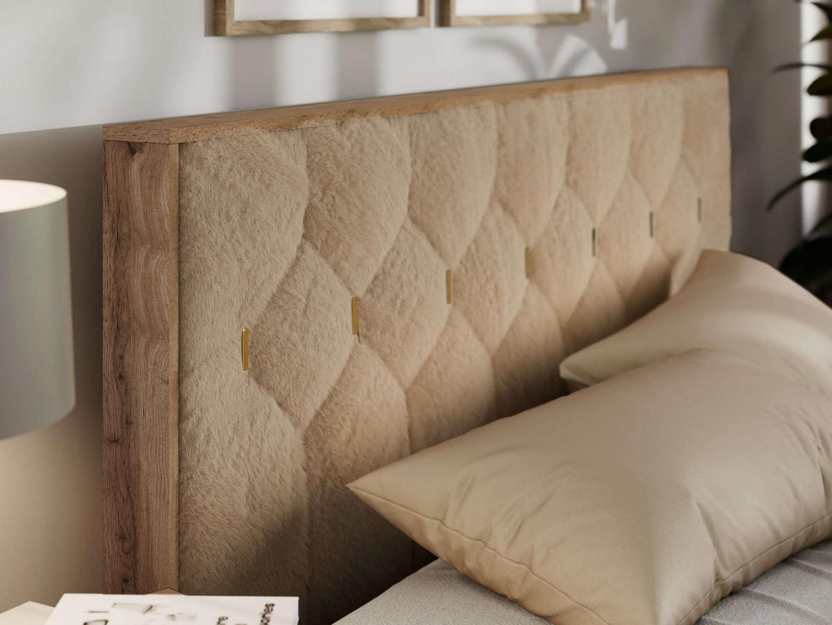 POLSTERBETT LARINO CLASSIC 160/200 - Beige Plüsch - ohne Matratze - Beige, Textil (160/200cm) - MKS