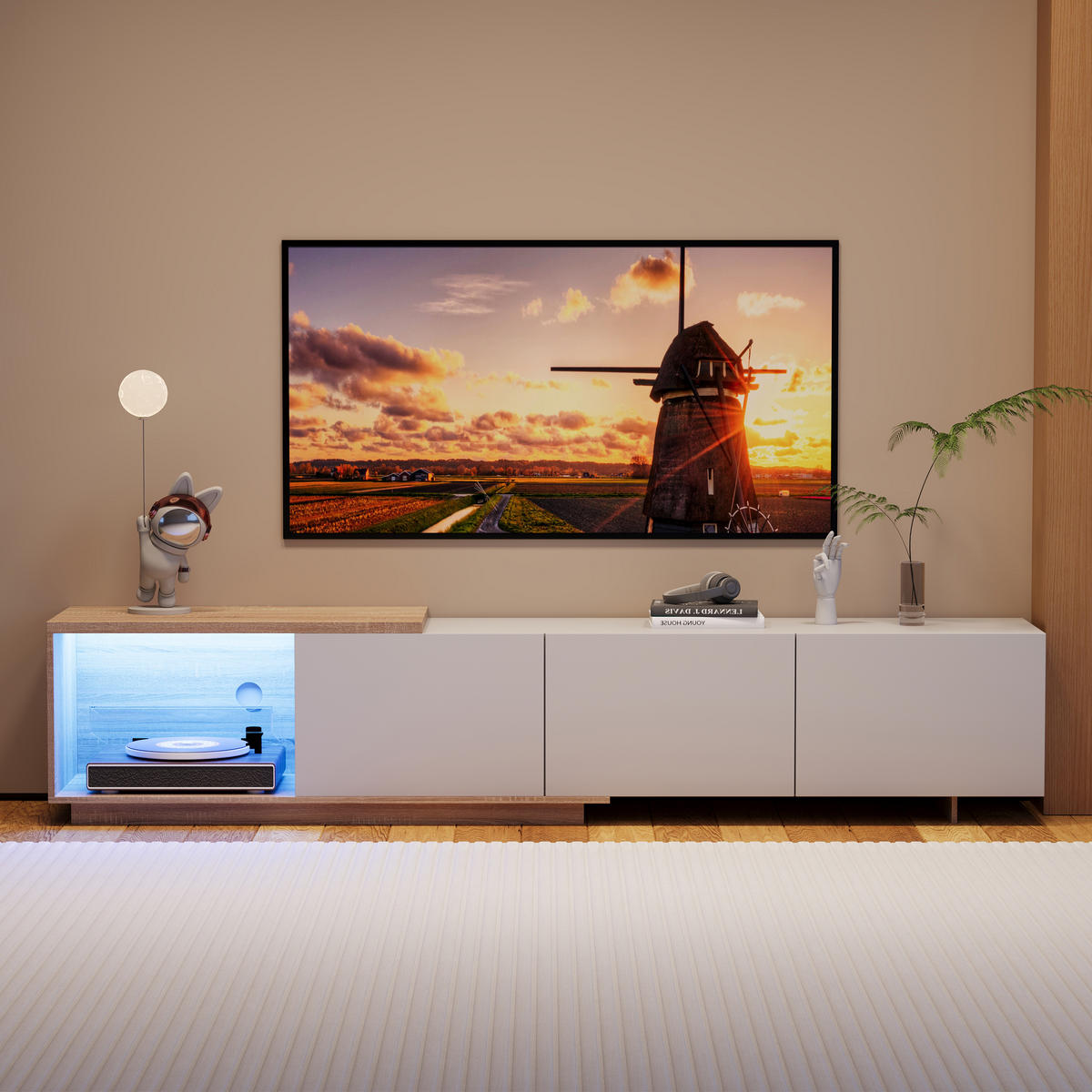 TV-LOWBOARD Weiß 220 cm mit LED-Beleuchtung und großem Stauraum für Wohnzimmer - Weiß, Holz (38/44/240cm) - PARAFTA HOME