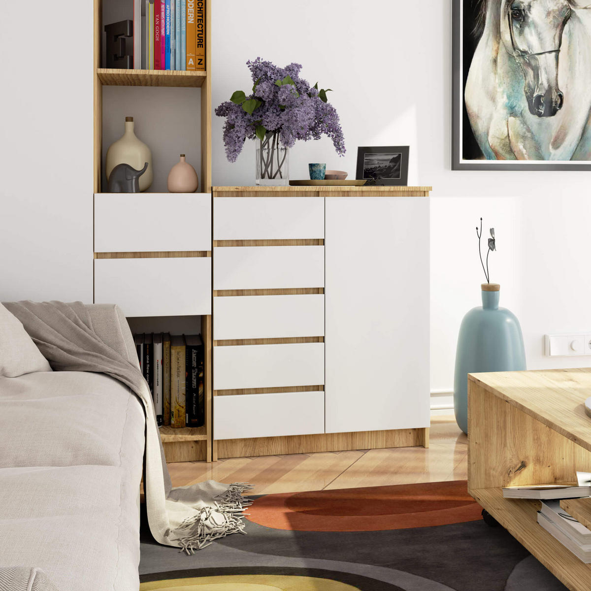 KOMMODE Eiche Artisan, Weiß 97/80/35 - Eiche Artisan/Weiß, Holzwerkstoff (80/97/35cm) - RAUMHIRSCH FURNITURE