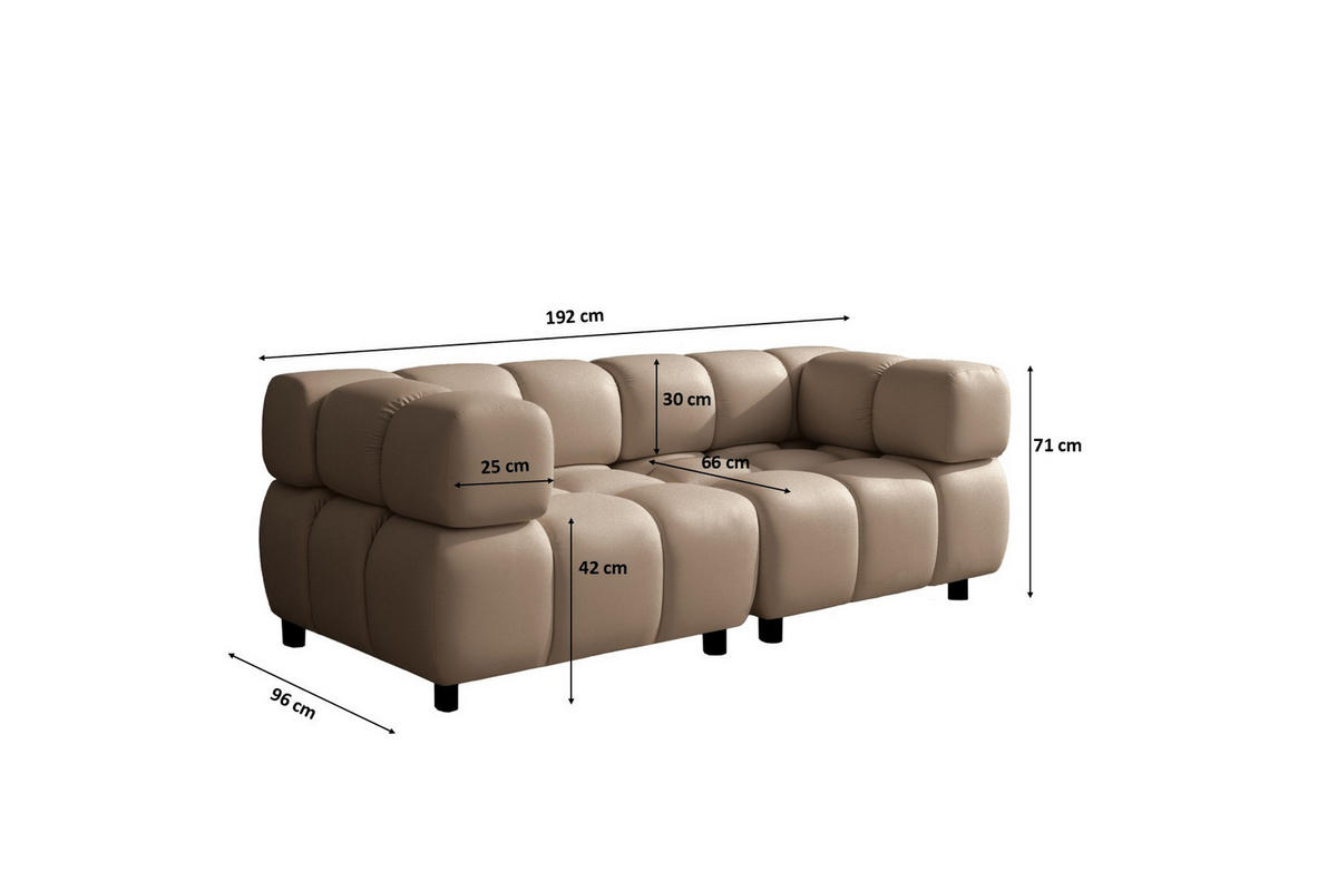 SOFA 3-Sitzer Modular, Couch, Veloursstoff Bluvel, Latte, Bolla - Hellbraun, Holz (192/71/96cm) - Kaiser Möbel