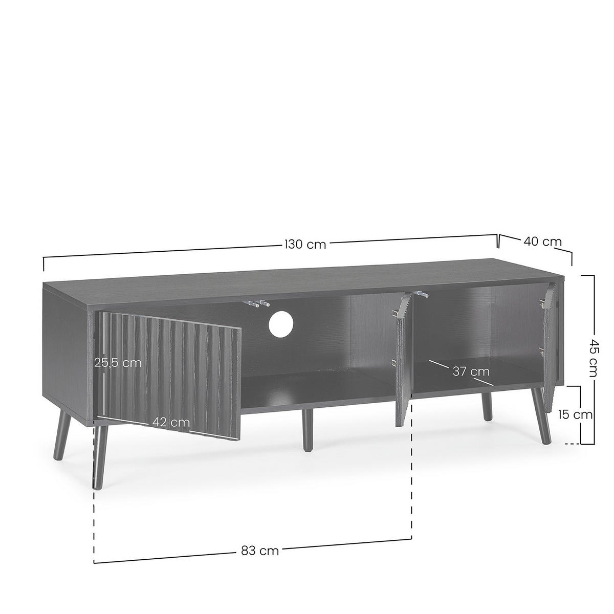 LOWBOARD Lluvia 3 Türen, Schwarz - Schwarz, Holzwerkstoff (130/45/40cm) - VS Venta-stock