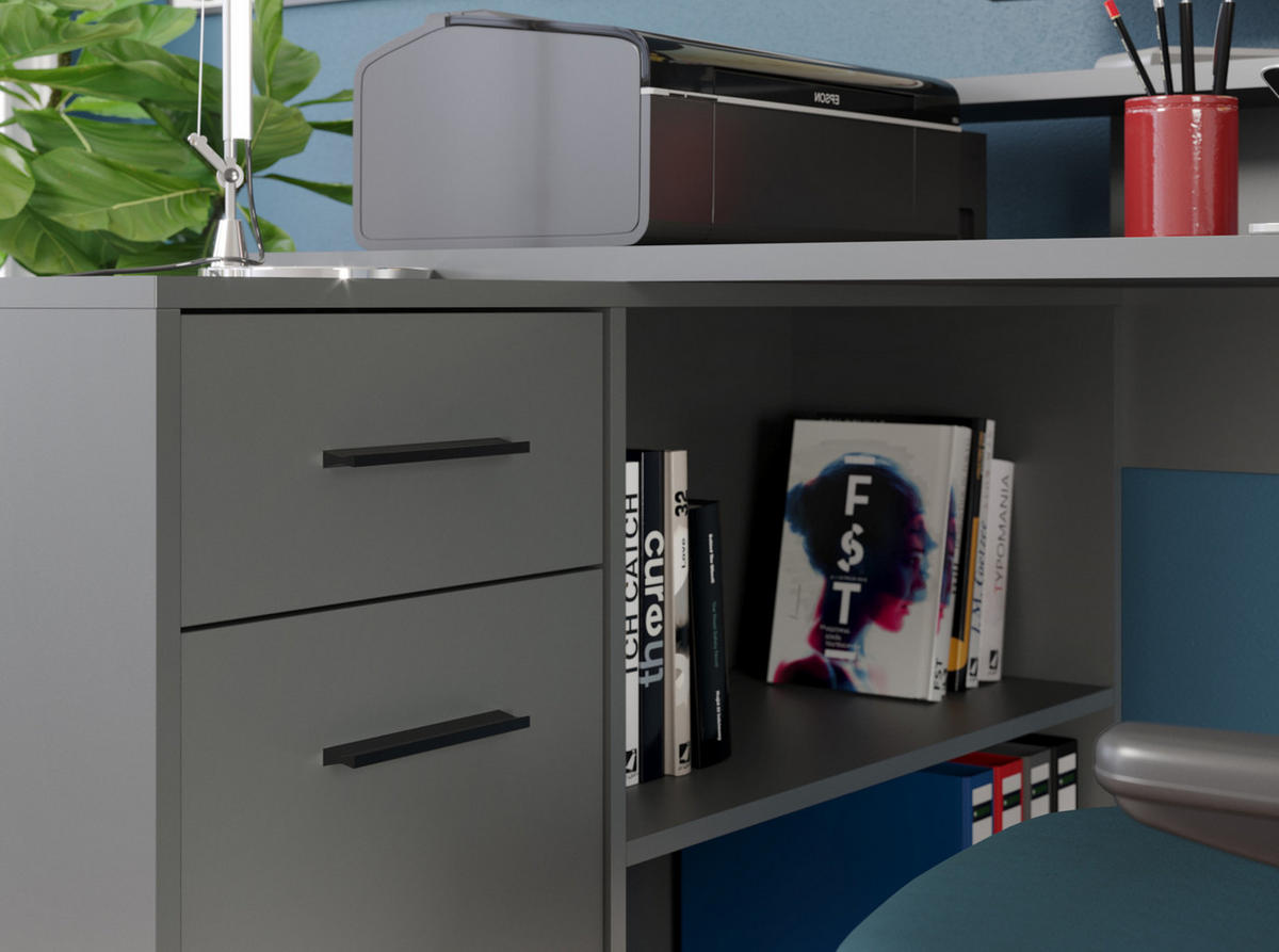 SCHREIBTISCH dunkelgrau / anthrazit 160 - 200 x 92 cm, Eckschreibtisch mit Stauraum - Dunkelgrau/Anthrazit, Holzwerkstoff/Kunststoff (115/160/92cm) - Top.Furn