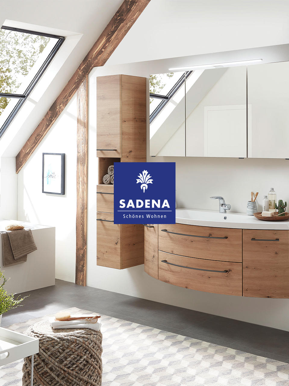 Waschtischkombi eichefarben, Basel im hellen Badezimmer von Sadena