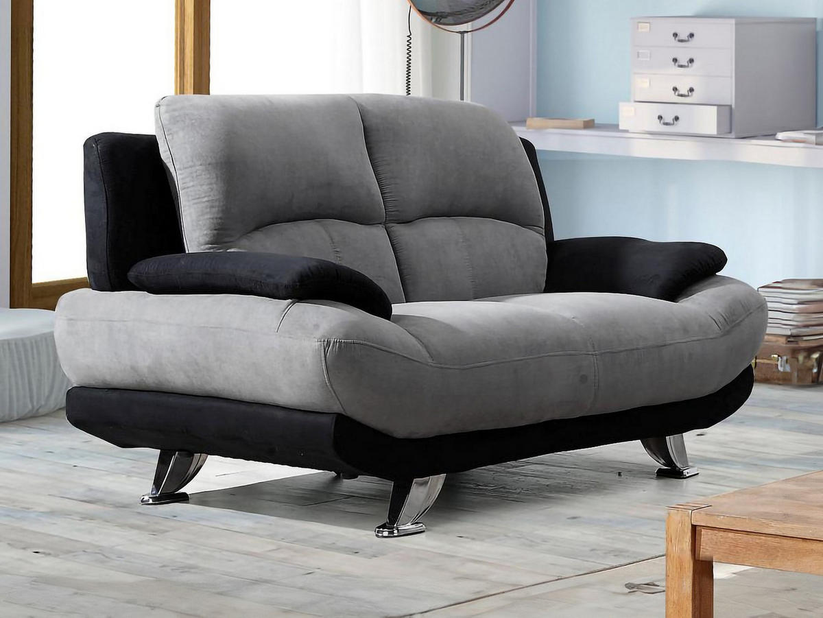 SOFA 2-Sitzer - Microfaser - Grau & Schwarz - MUSKO - Schwarz, Textil (150/89/91cm) - Vente-Unique
