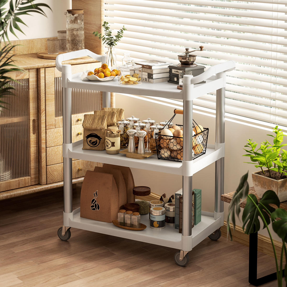 KÜCHENWAGEN, 3-stöckiger Alu-Wagen 88 x 44 x 93 cm 105 kg, Weiß - Multicolor, Metall (88/93/44cm) - FORIOUS