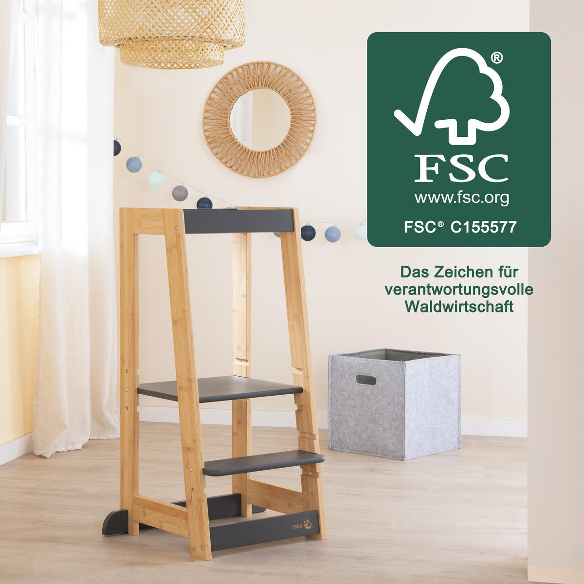 LERNTURM Bambus - Anthrazit - Anthrazit, Holz (54/88/43.5cm) - Roba