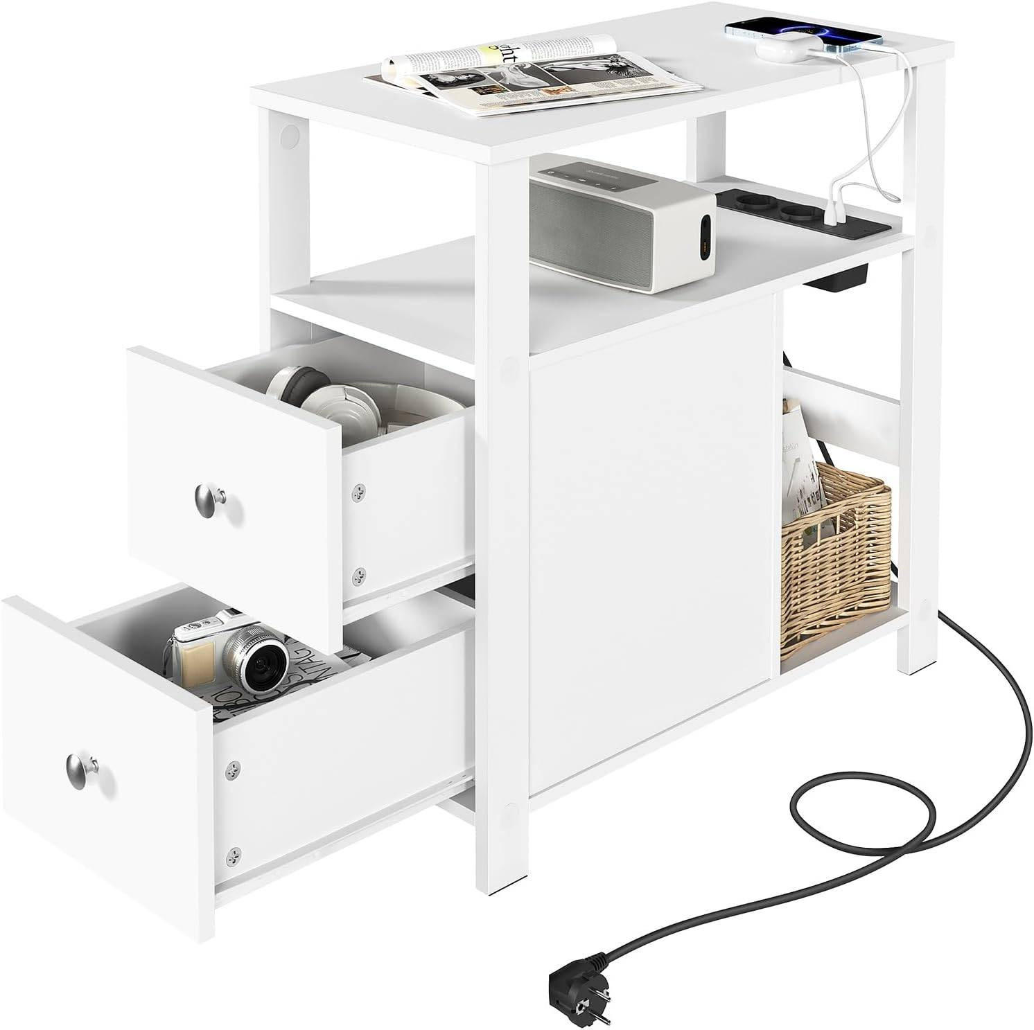 BEISTELLTISCH mit Steckdose, 60x60x30 cm - Weiß, Holzwerkstoff (30/60/60cm) - Woltu