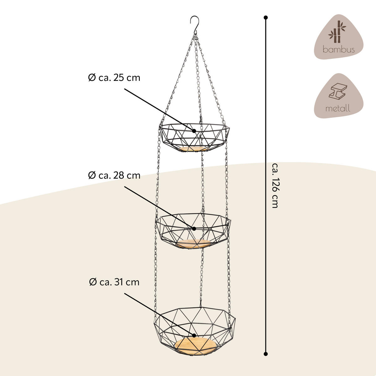 OBSTKORB, schwarz, Metall - Schwarz, Metall (126cm) - eluno
