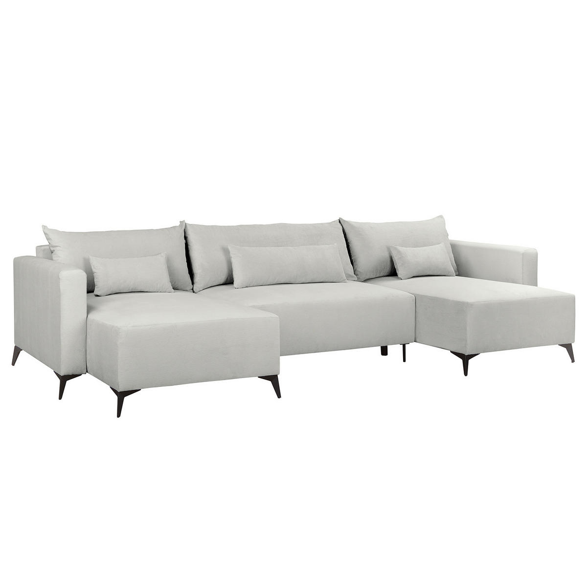 WOHNLANDSCHAFT - Silberfarben/Schwarz, Textil (382/81/148cm) - home24