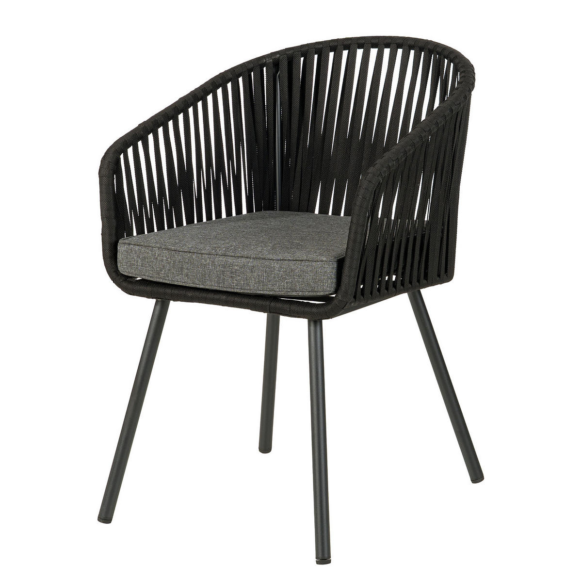 GARTENSTUHL - Stahl / Polyester - 2er-Set - Schwarz, Textil/Metall (56/79/62cm) - home24