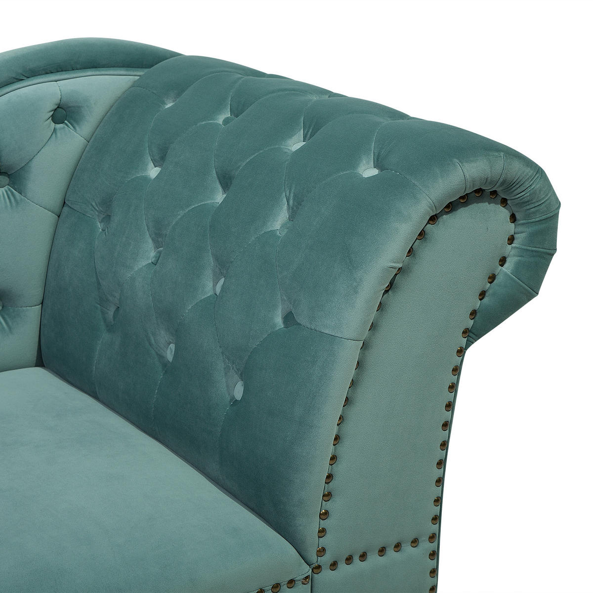 ČALOUNĚNÉ LEHÁTKO CHAISE LONGUE Sametová látka mátově zelené pravostranné Nimes - tmavě hnědá/mátově zelená, textil (169/79/65cm) - Beliani
