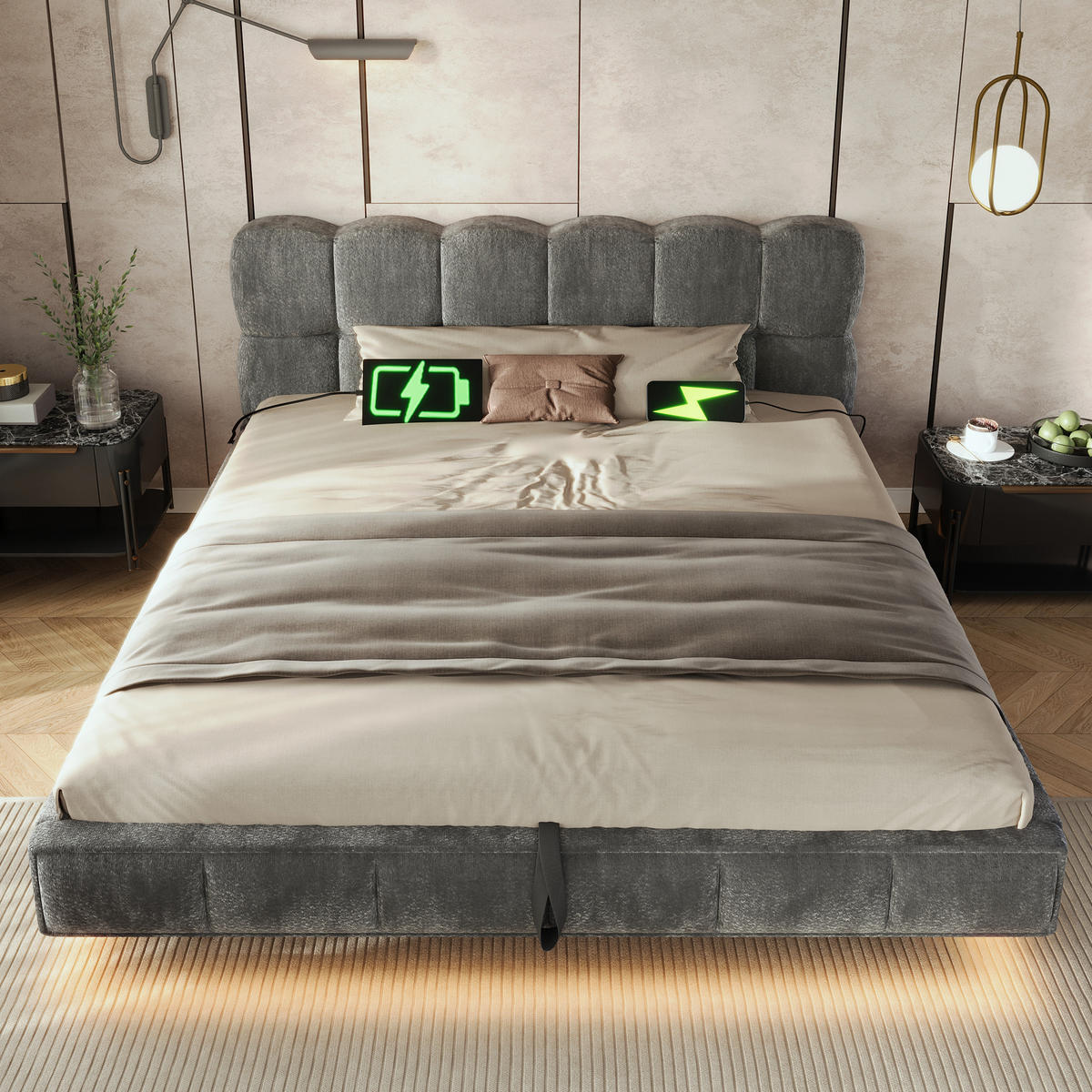 WOLKENBETT 140/190 cm Grau - Grau, Holz/Metall