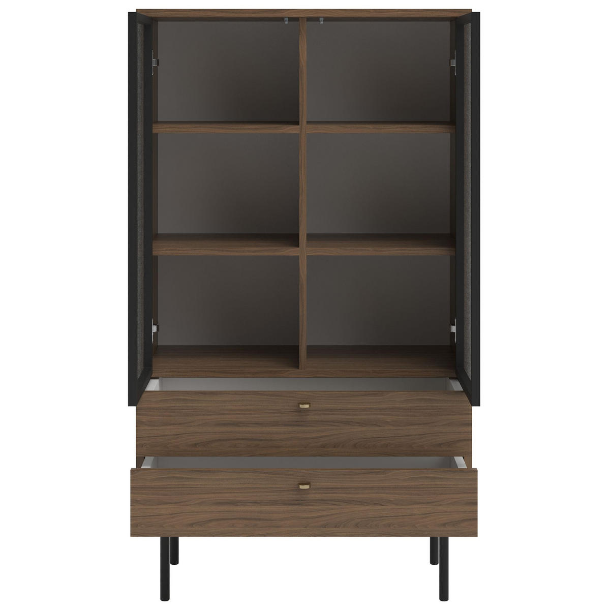 VITRINE Olar Holzoptik Carini Nussbaum 85 cm - Goldfarben/Schwarz, Holzwerkstoff/Metall (85/150/41cm) - Selsey