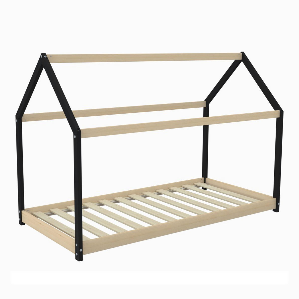 HAUSBETT PANDA mit Lattenrost / Kinderbett 90x190 cm - Naturholz und Schwarz - Multicolor, Holz (90/190cm) - Weber Industries