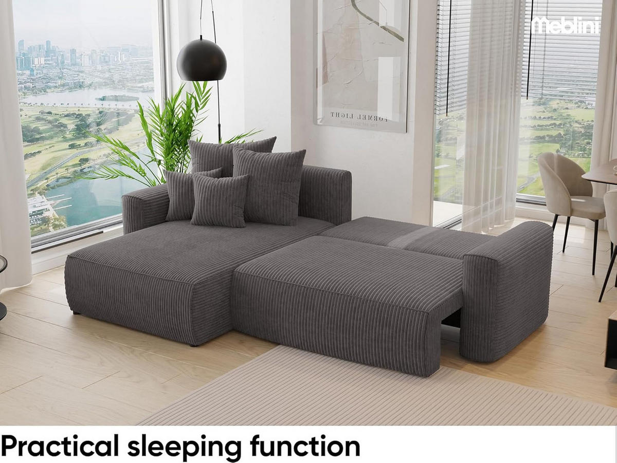 ECKSOFA BALI L - Dunkelgrau/Schwarz, Holzwerkstoff (260/160cm) - Meblini