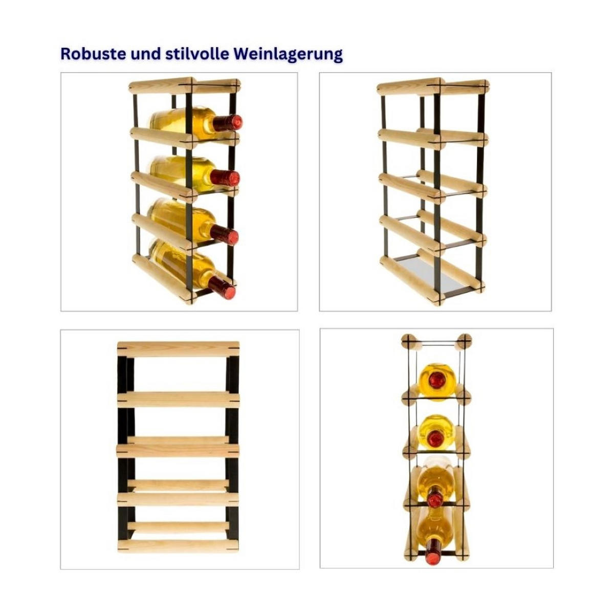 WEINREGAL Vinotega Mod Metal 42,5x12,5x24,5 cm 1x4 Flaschen Massives Kiefernholz Braun Geölt - Braun, Holz (12.5/42.5/24.5cm) - PROREGAL