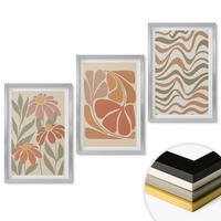 WANDBILDER 3er Set - 40x60 cm Silberner Rahmen - Abstrakte Pastellblumen - Silberfarben, Kunststoff (40/60cm) - ArtPrintCave