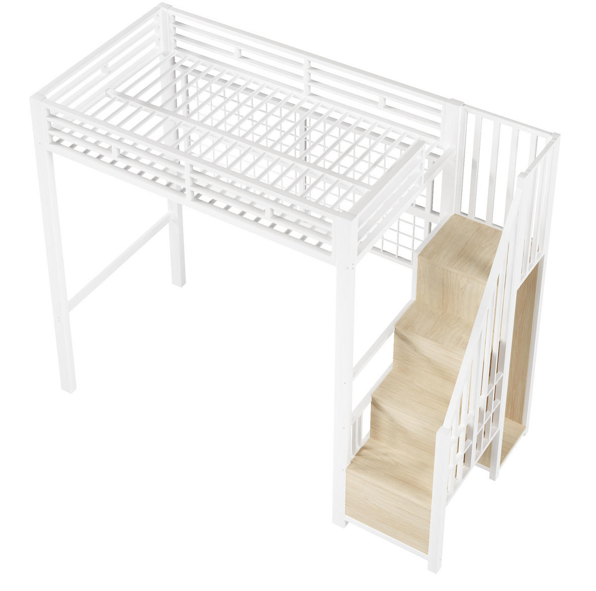 HOCHBETT 90/200 cm weiß aus Metall mit Stauraumleiter und LED - Weiß, Metall (90/200cm) - OKWISH