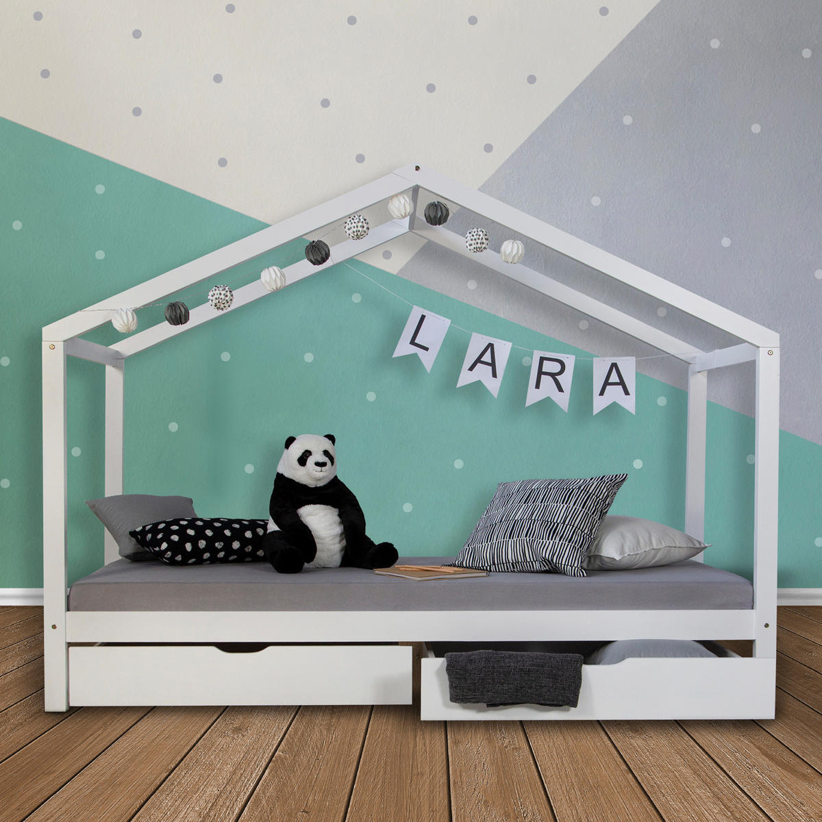 HAUSBETT mit Stauraum 90/200 cm Weiß - Weiß, Holz (208/160/96cm) - Homestyle4u
