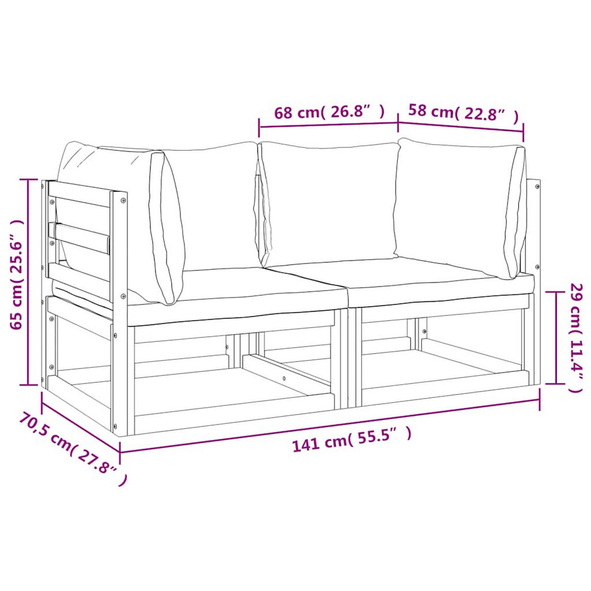 MODULAR-ECKSOFAS 2 Stk. Mit Grünen Kissen Massivholz Akazie - Grün, Holz (70.5/65/141cm) - vidaXL