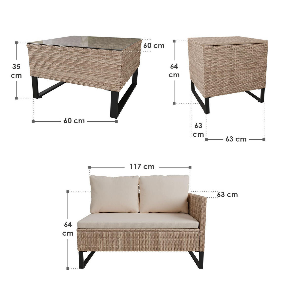 LOUNGEGARNITUR Santorini creme / sand - Beige, Kunststoff/Metall - Juskys