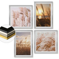 WANDBILDER 4er Set - 50x50 cm & 40x60 cm Silberner Rahmen - Boho-Grasfeld-Sonnenuntergang - Silberfarben, Kunststoff (50/50cm) - ArtPrintCave