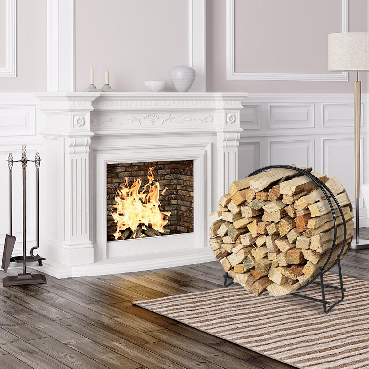 KAMINHOLZREGAL Schwarz - Schwarz, Metall (33/104/95cm) - COSTWAY