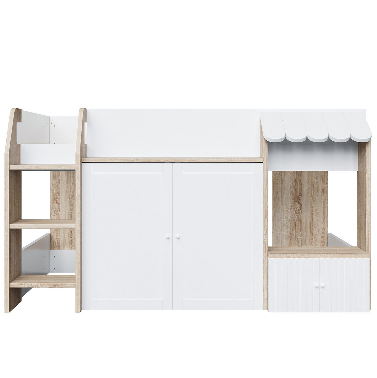 HOCHBETT 90/200 cm Weiß Massivholz mit offenem Stauraum und Kletterleiter - Weiß, Holzwerkstoff (90/200cm) - OKWISH