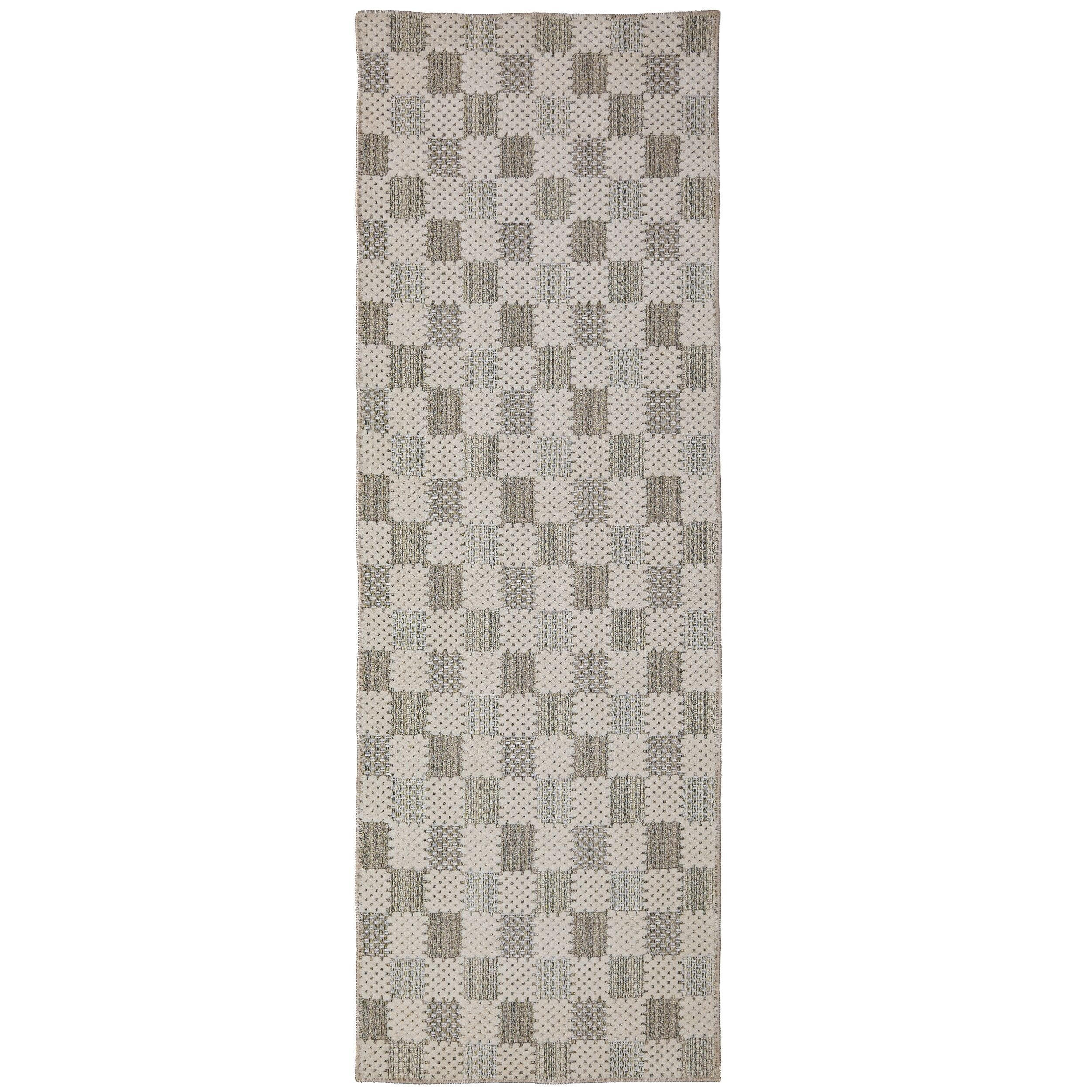 LÄUFER waschbar AFTON, in Natur-Grün, Schachbrettmuster, 80 x 230 cm - Beige, Textil (80/230cm) - KADIMA DESIGN