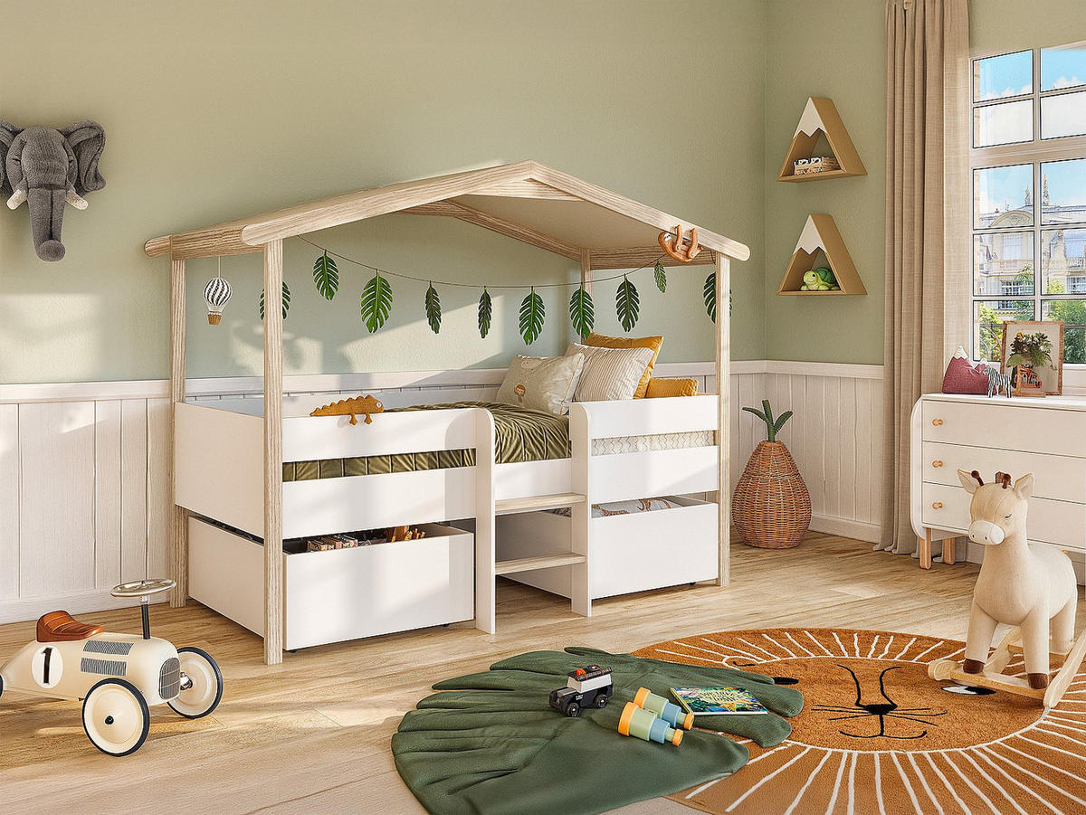 HAUSBETT - 1 Person - holz - naturfarben hell, weiß Sarosi - Naturfarben/Weiß, Holz (90/190cm) - Vente-Unique