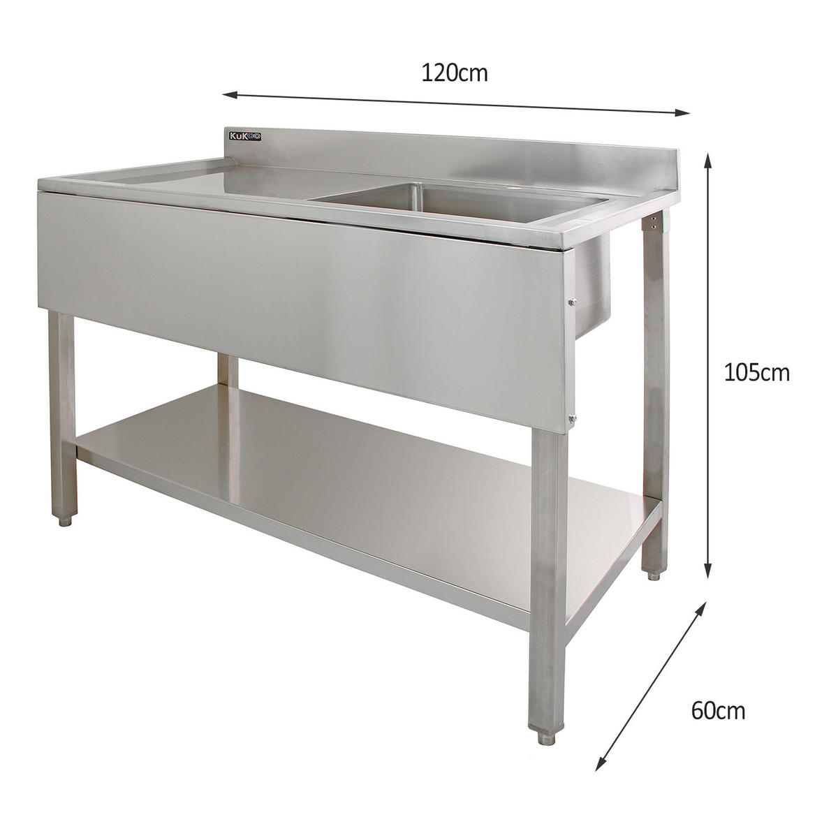 GASTROSPÜLE Edelstahl – 1 Becken Rechts - Alufarben, Metall (120/1/60cm) - Monstershop