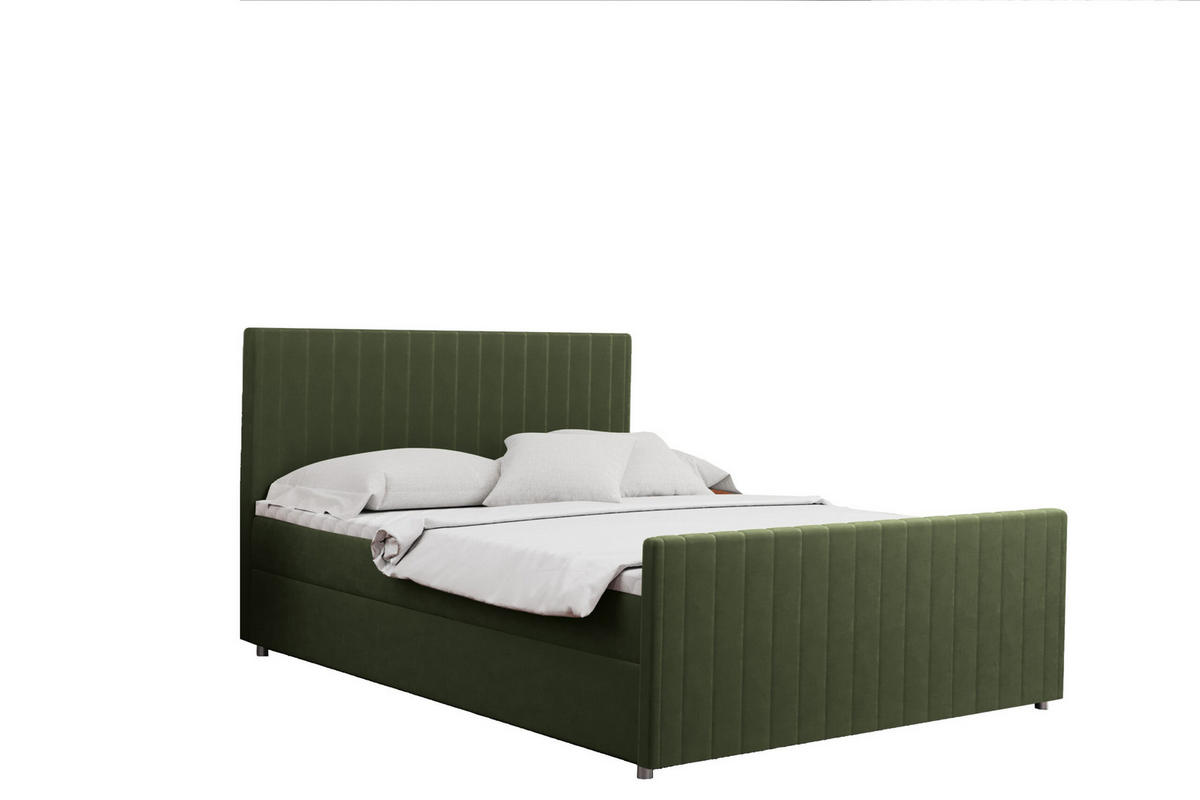 BOXBETT mit Bettkasten Matratze Topper LATINO stoff Velvet 120x200 cm Grün H2-Pocket - Grün, Holz/Holzwerkstoff (120/200cm) - Kaiser Möbel