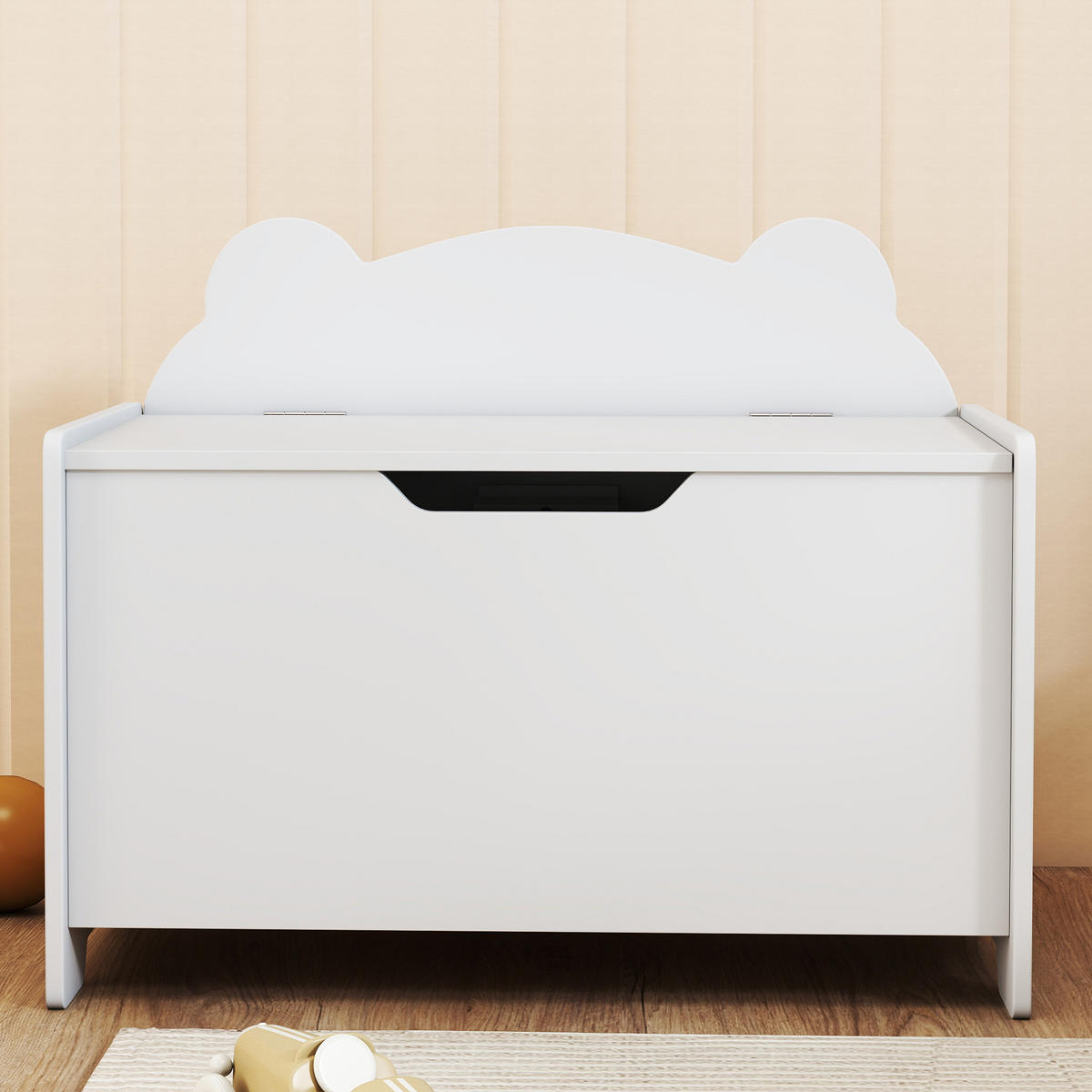 SPIELZEUGTRUHE DE-17274 Bärenform mit Sicherheitsscharnieren Weiß - Weiß, Holz (38/60cm) - ComfortXL