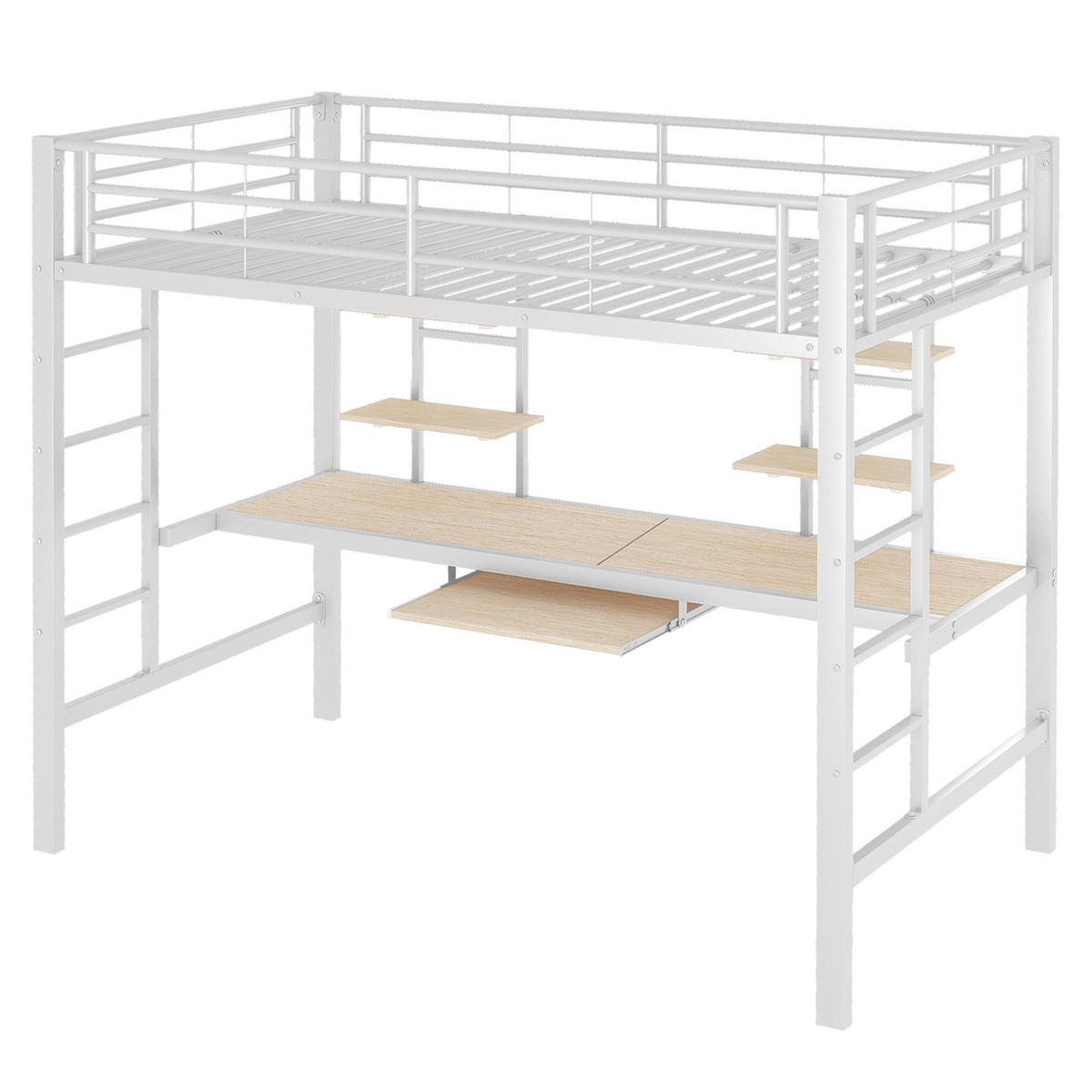 HOCHBETT 90/200 cm in Weiß mit Schreibtisch und 2 Regalen aus Metall - Weiß, Metall (90/200cm) - Flora Grace