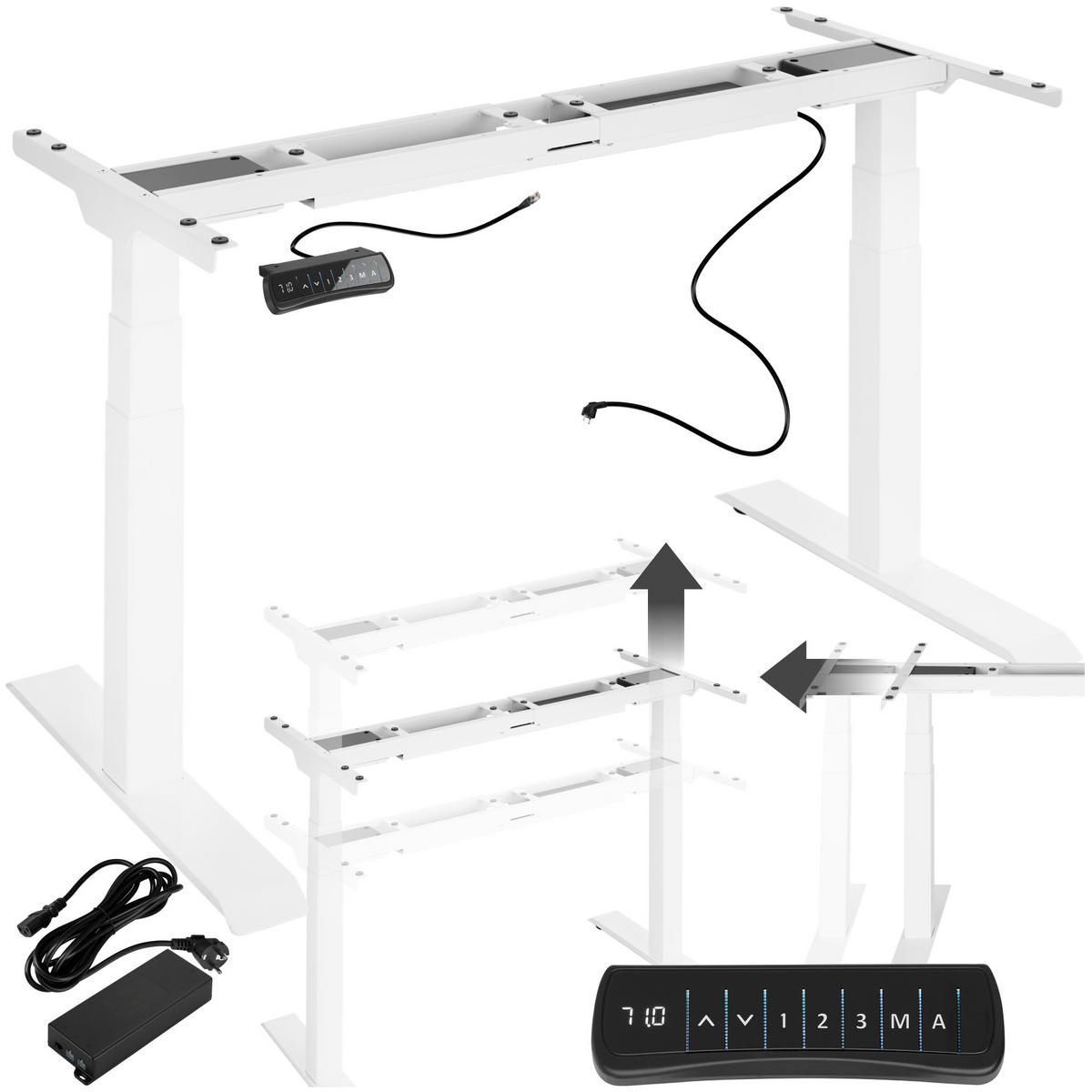 TISCHGESTELL Denis,110 - 190 x 68 x 58 - 123 cm,weiß - Weiß, Metall (190/68/123cm) - tectake