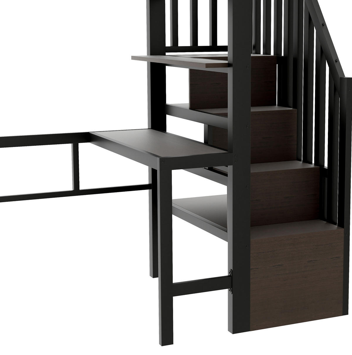 HOCHBETT 90/200 cm Schwarz aus Metall mit Schreibtisch und LED-Lichtleiste - Schwarz, Metall (90/200cm) - OKMYHOME