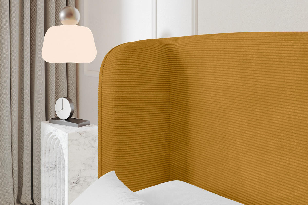 POLSTERBETT mit Bettkasten, Fußteil und Lattenrost, Boxbett ohne Matratze - ESTI-Z 160x200 Senfgelb - Currygelb, Holzwerkstoff/Textil (160/200cm) - ALTDECOR