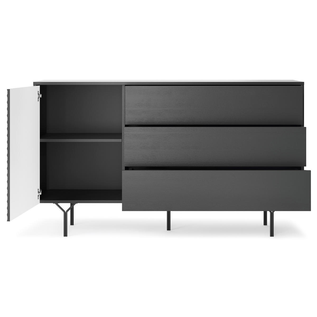 SIDEBOARD NEROCCI 144/83/38 cm mit 3 Schubladen 1 Türen Schwarz - Schwarz, Holzwerkstoff (144/83/38cm) - MASSENO