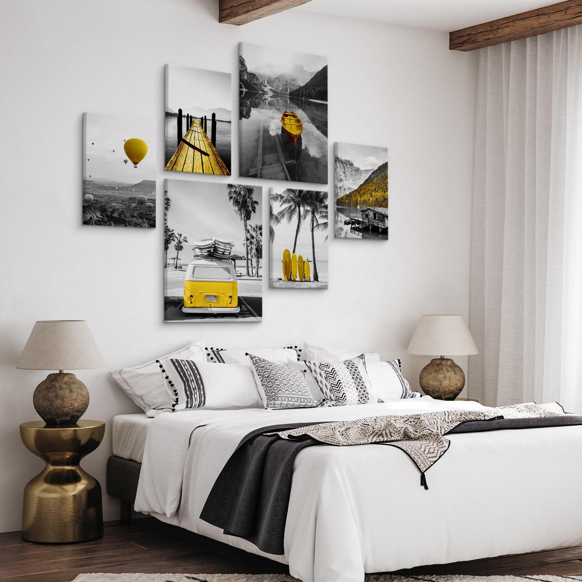 LEINWANDBILDER 6-er Set Landschaften 3D - Schwarz/Weiß, Textil (90/80cm) - Muralo