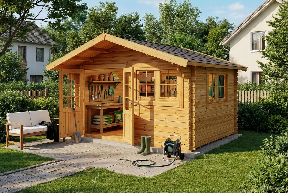 GARTENHAUS Holz Gabriel - Pinienfarben, Holz (438/268/367cm) - Alpholz