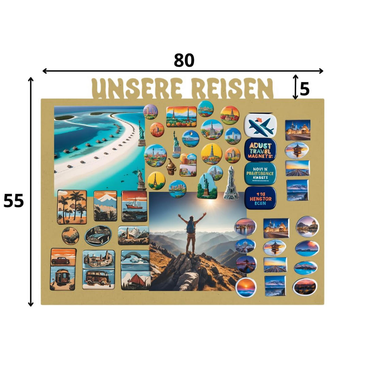 MAGNETTAFEL Unsere Reisen Goldfarben 80x55 cm - Goldfarben, Metall (80/55/0.7cm) - ANWICAR