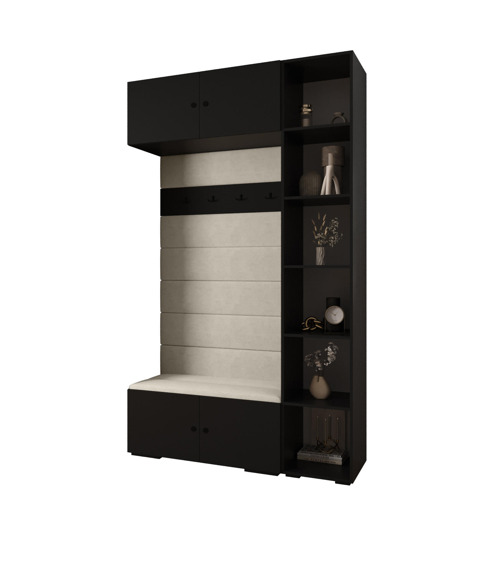 Abiks Möbel Garderoben-Set Schwarz, Beige, Schwarz 140x236.7x47 cm